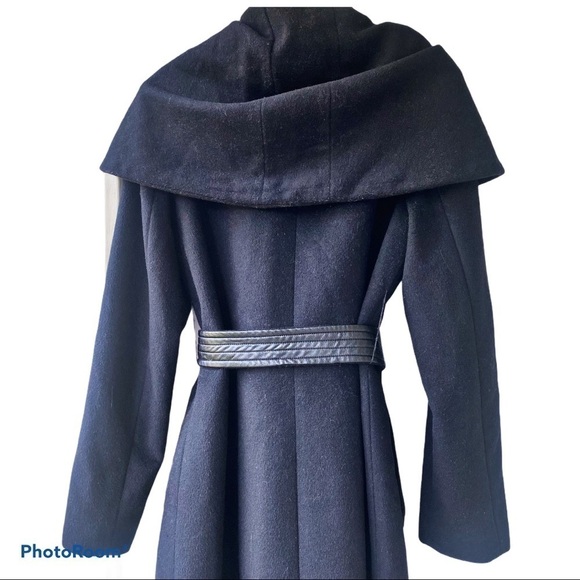 COLE HAAN WOOL BELTED SHAWL HIGH COLLAR WRAP COAT BLACK FORMAL OLD MONEY, 12 - Picture 6 of 15